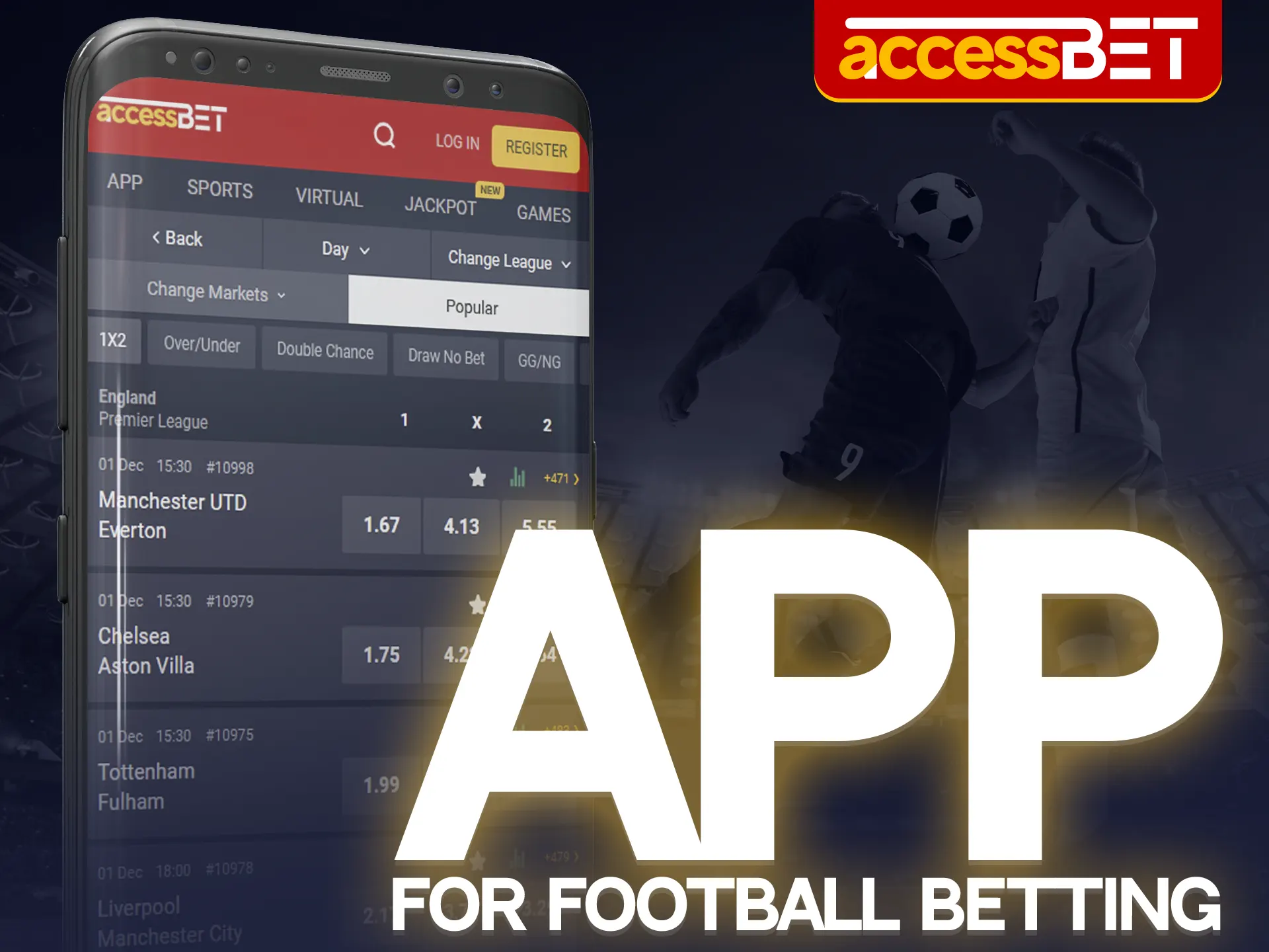 The Accessbet mobile app allows you to bet on football from anywhere.