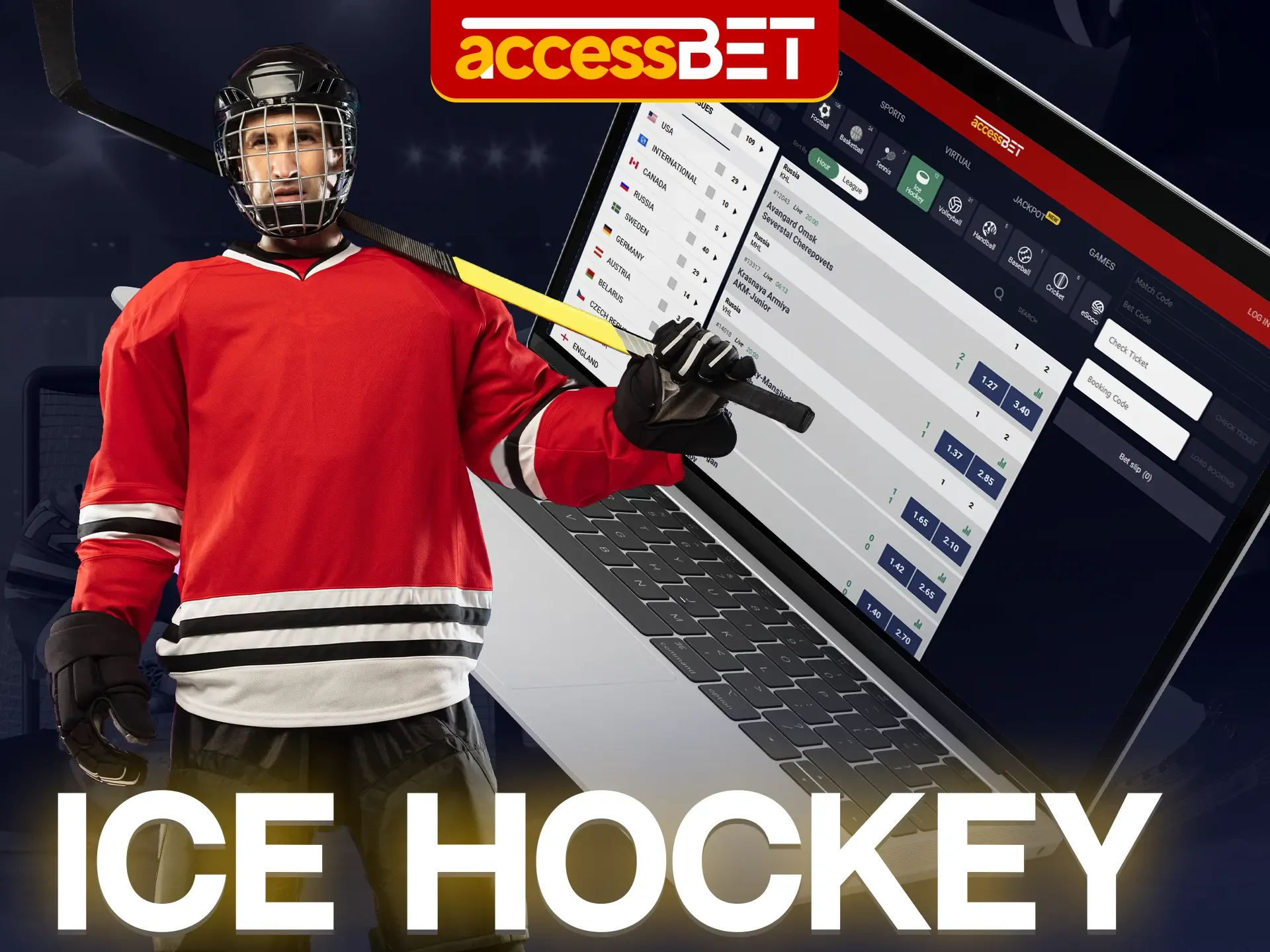 Predict who will score the most goals in a hockey match at Accessbet.