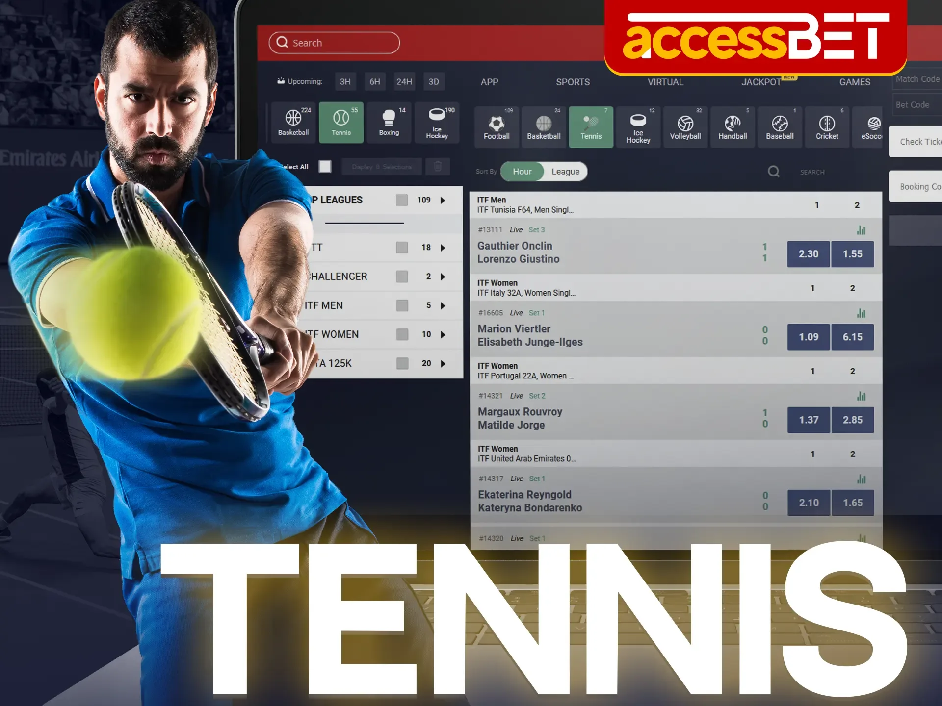 Pick the winner of the tennis match with Accessbet.