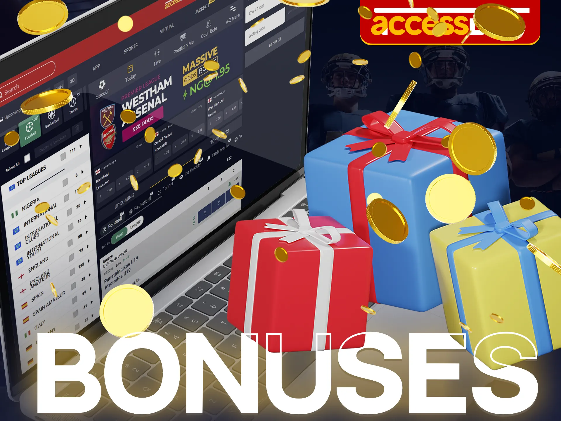 Accessbet offers a deposit bonus and free bets for rugby.