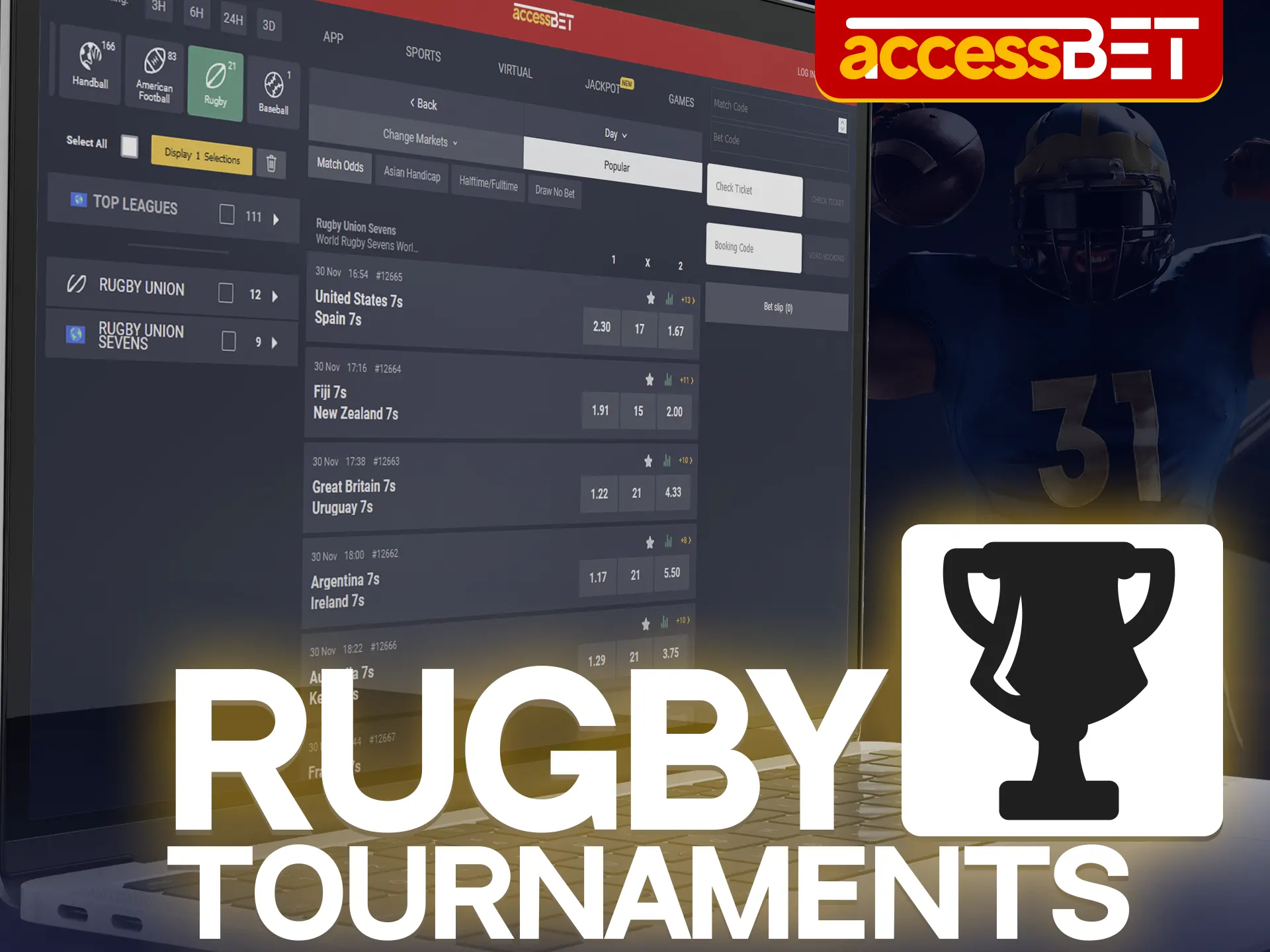 Experience the atmosphere of rugby tournaments at Accessbet.