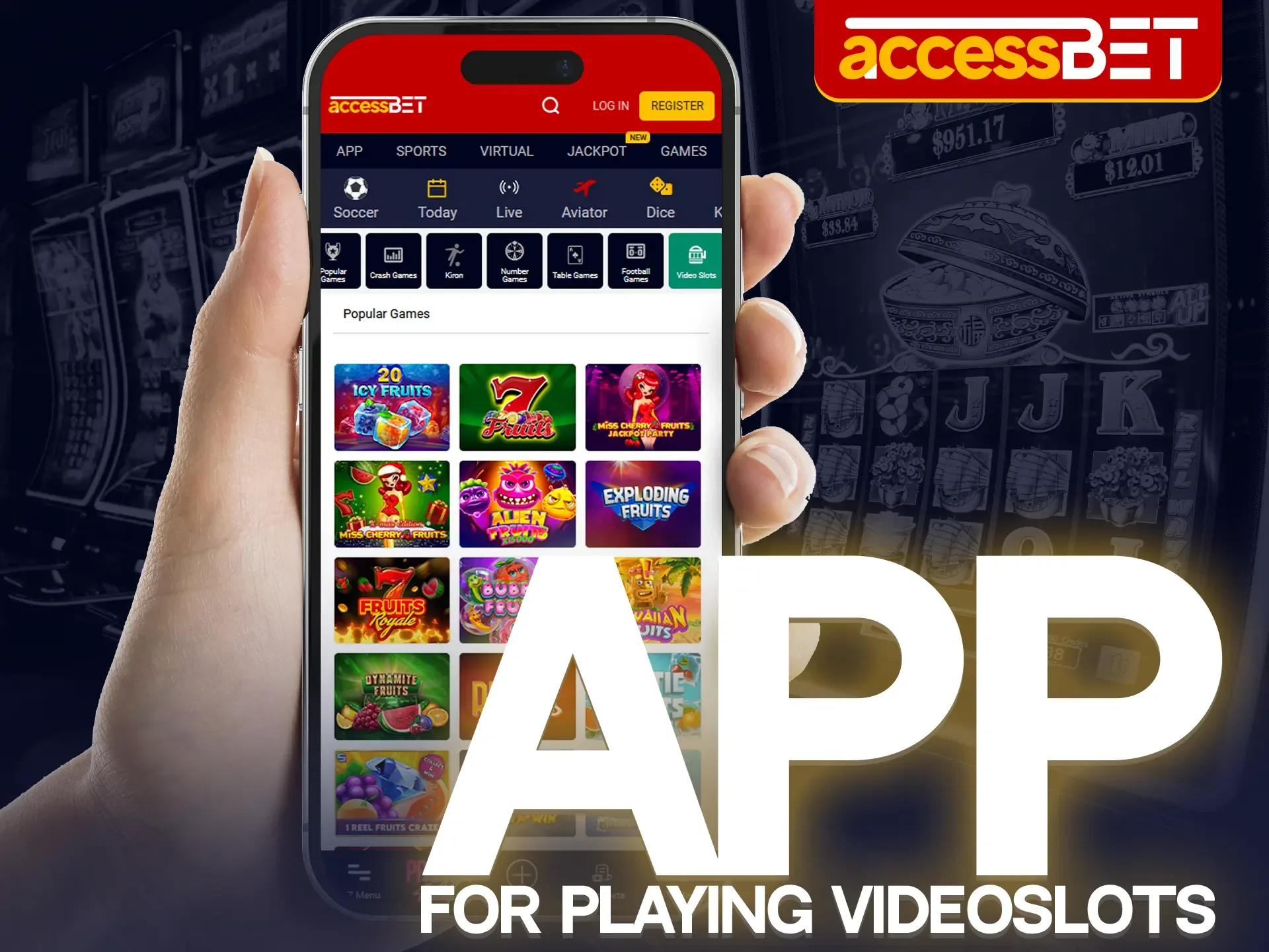 Video slots are also available to play in the Accessbet mobile app.