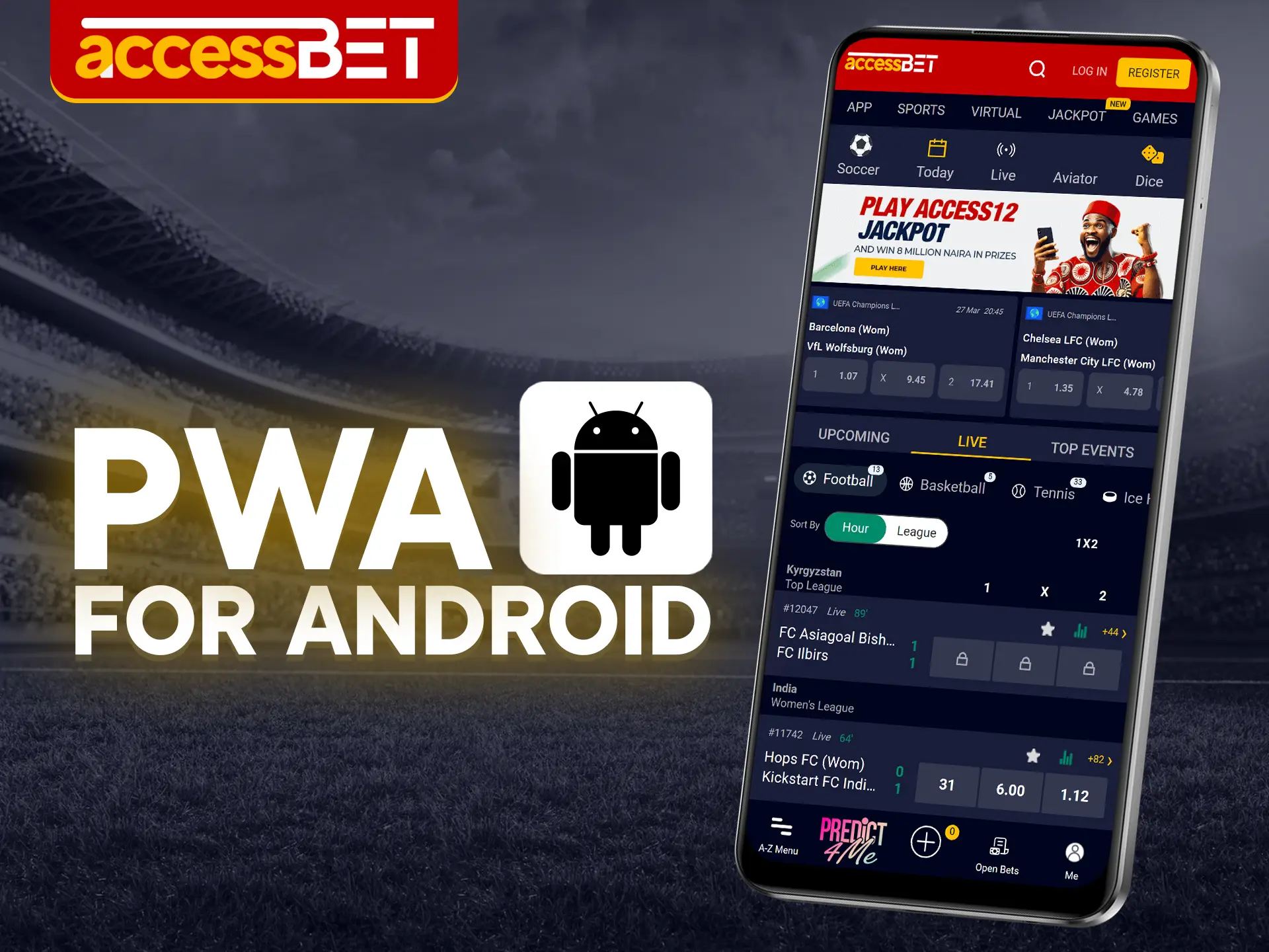Place your bets on Accessbet with the PWA app for Android.