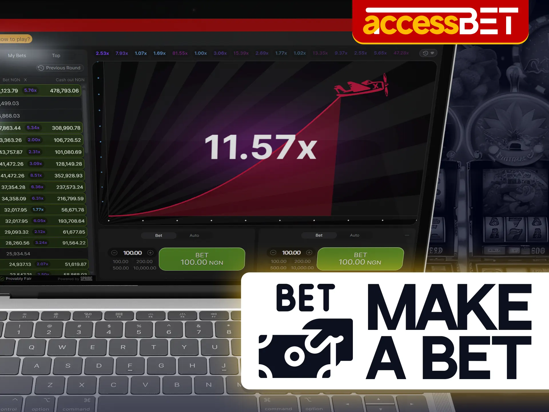 Place your bet on the Aviator game at Accessbet Casino.