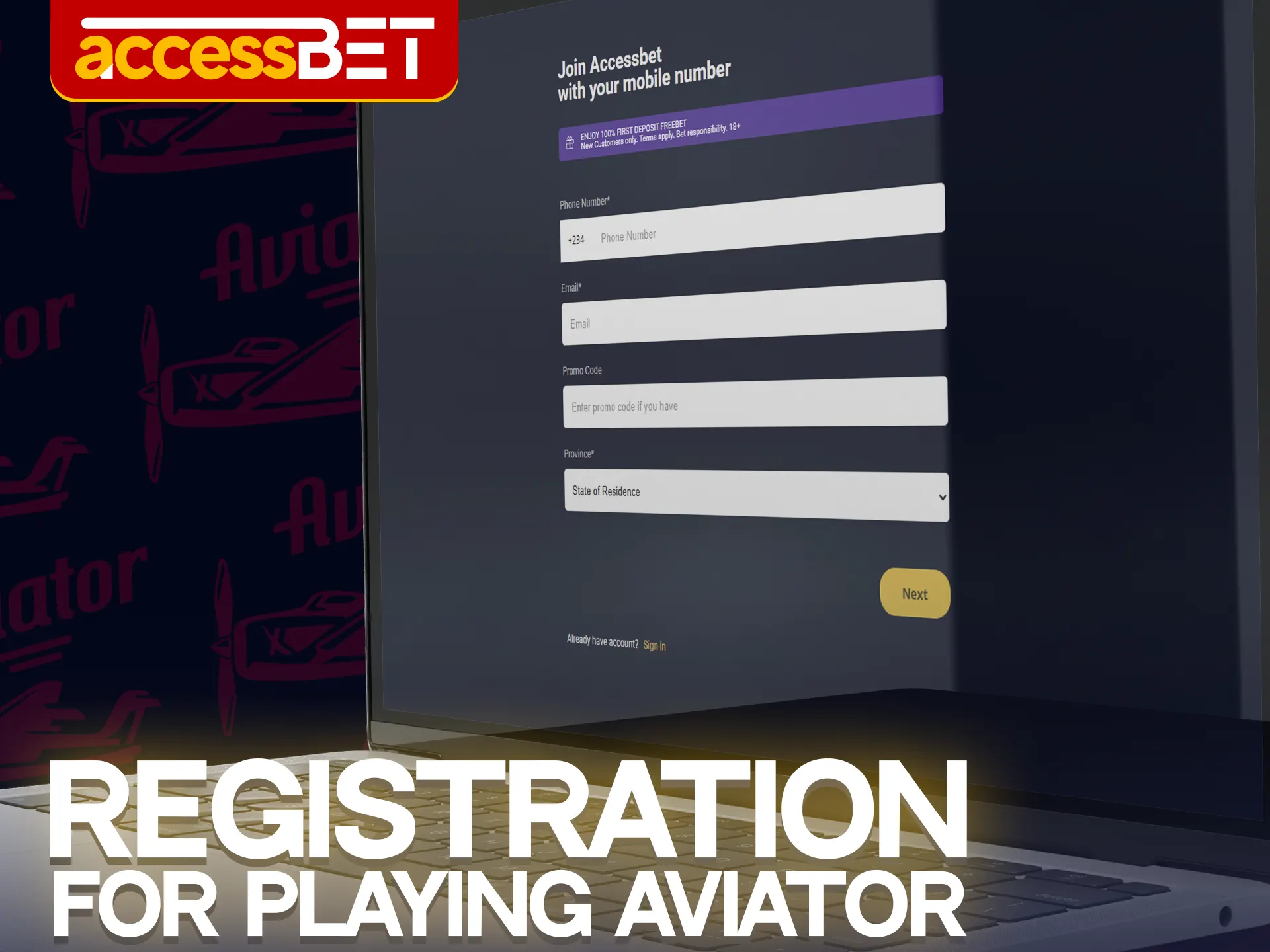 Register with Accessbet to start playing Aviator.