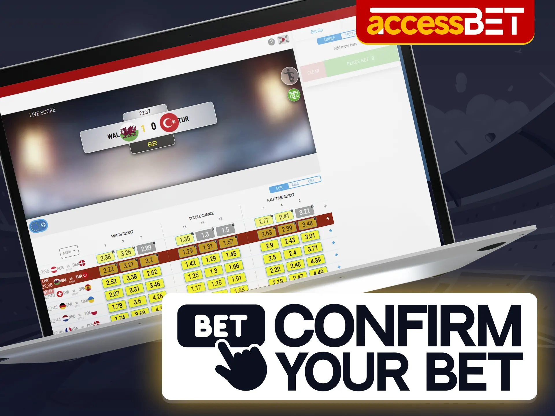 Confirm your Goal Football League bet at Accessbet.