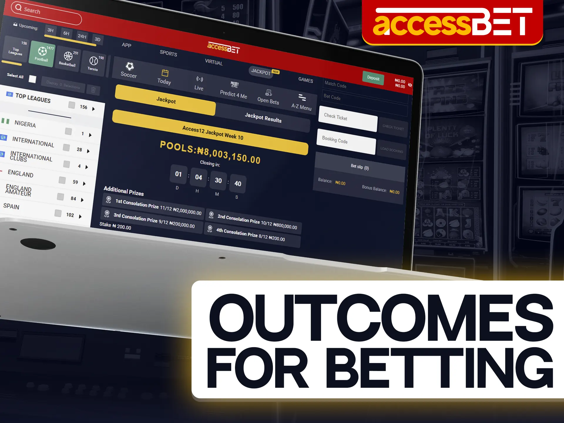 Select the outcome of your bet in the Jackpot section on the Accessbet.
