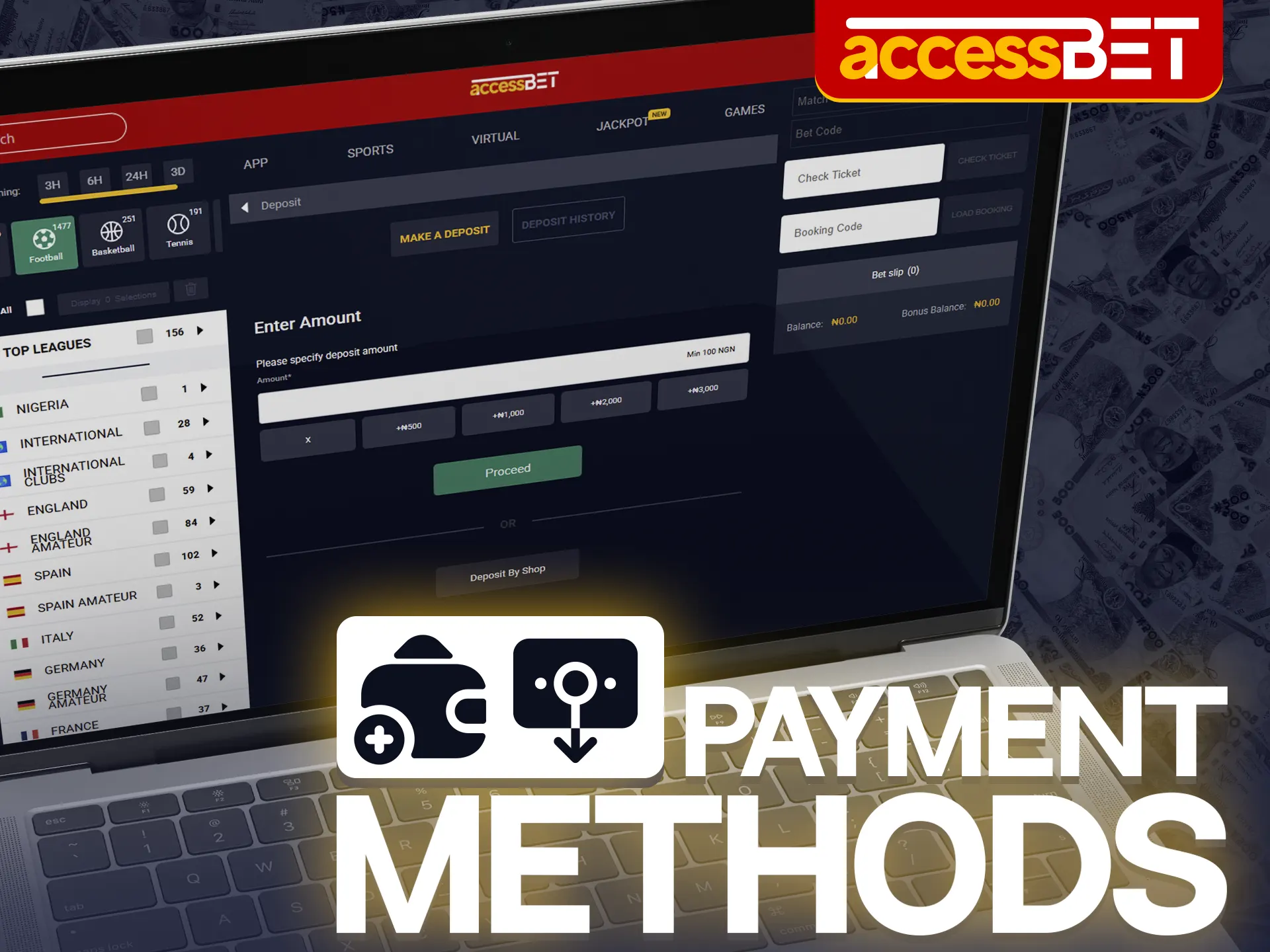 Accessbet's payment options for playing Magnify Man.