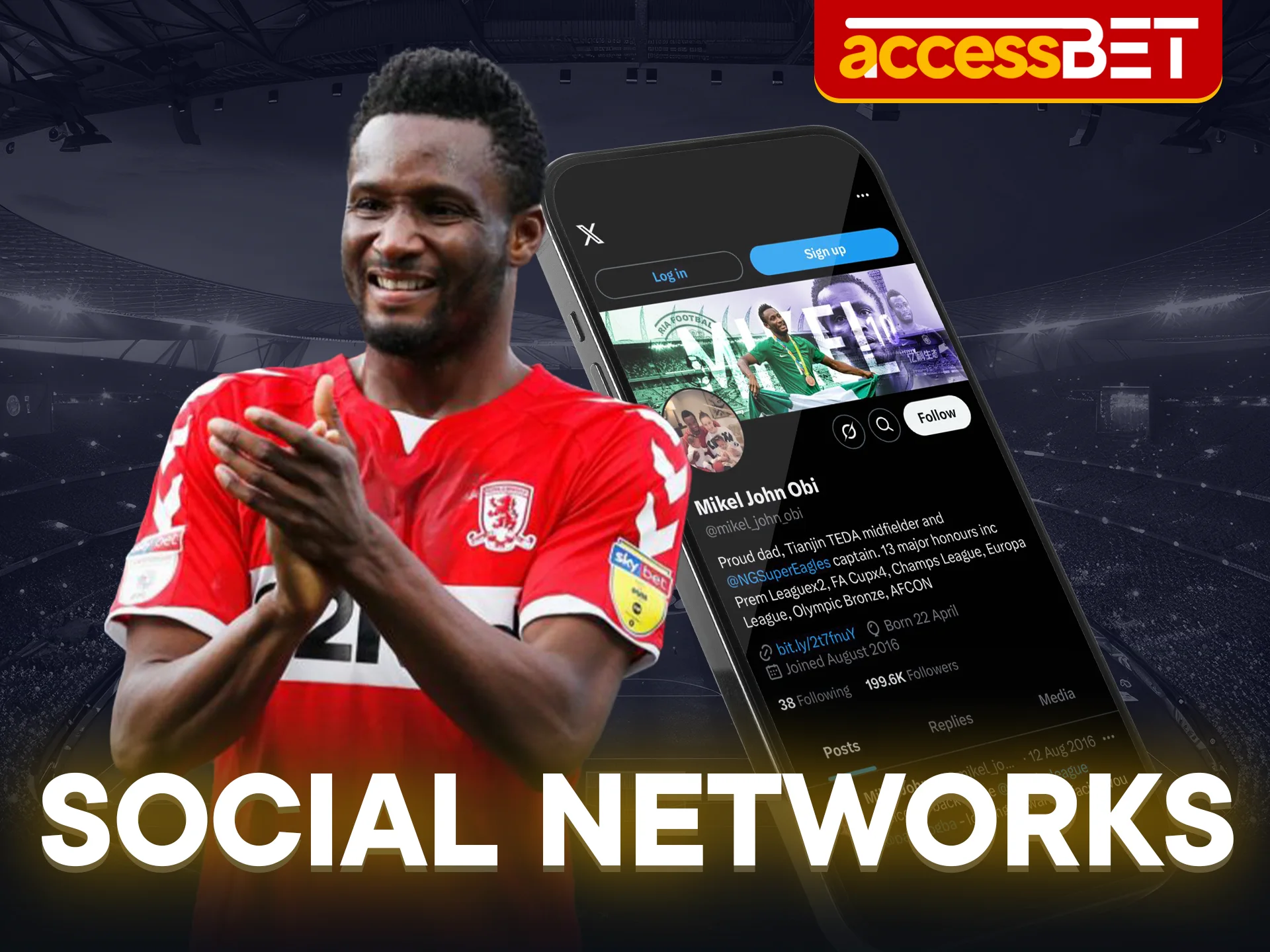 Official social networks of John Obi Mikel follow him online with Accessbet.